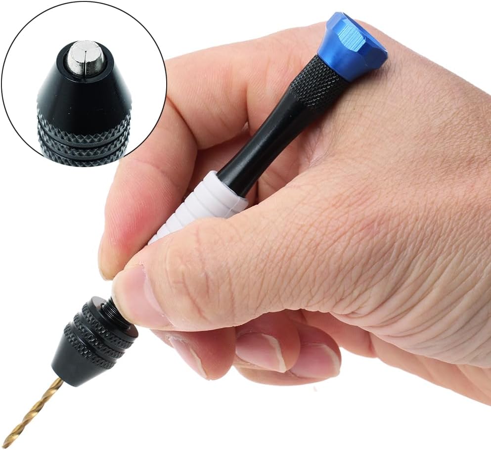 Pin Vise Hand Drill Manual Drills w/25pcs Titanium Micro Drill Bits (0.5mm-3mm) -Rotary Hobby Drill for Jewelry Making, Wood, Plastic, Resin, PCB,Miniature, Beads, Clay(Blue) image 2 of 9 B0F2DP6322