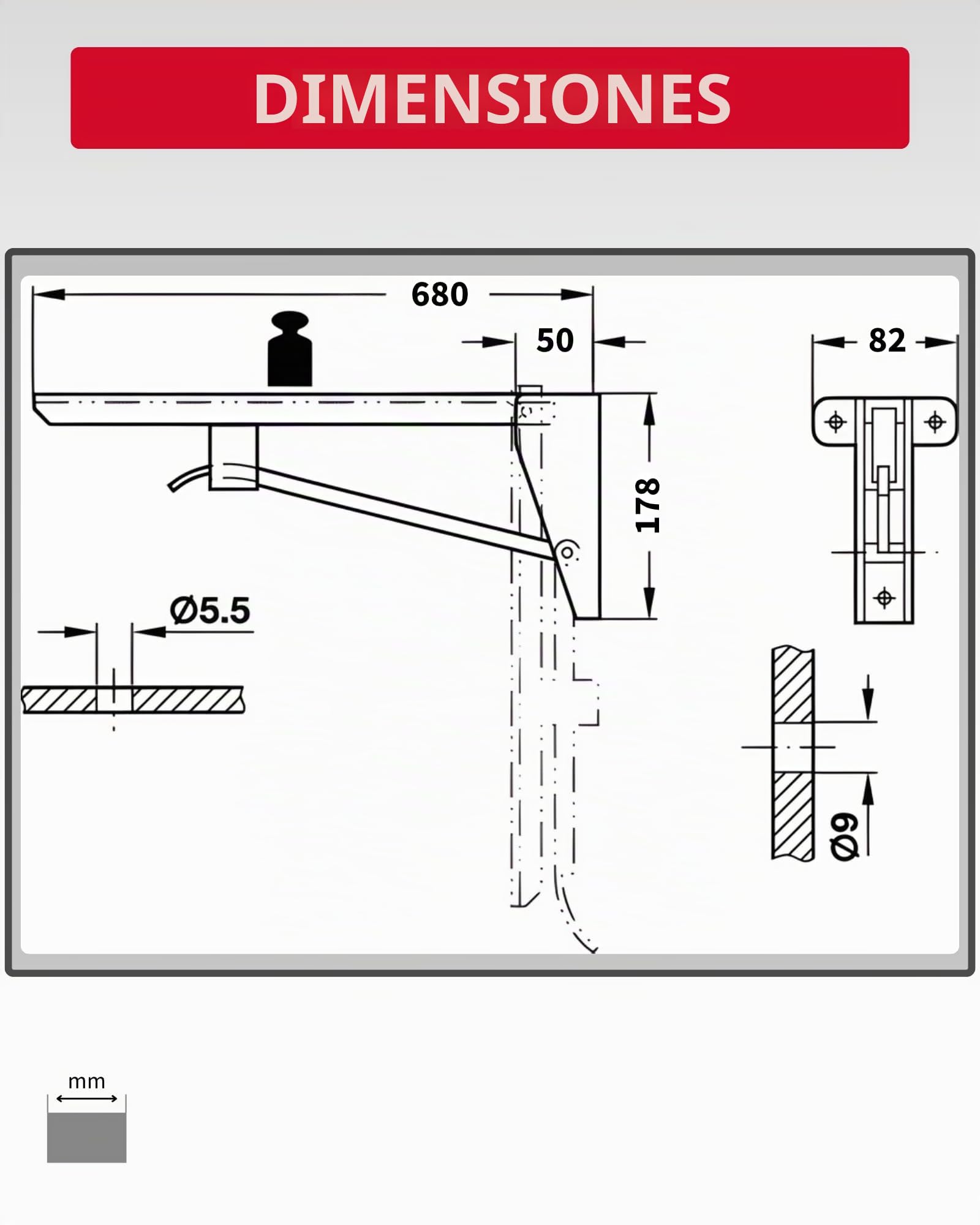 Gedotec Consola plegable para cargas pesadas de 150 kg, soporte estable para estanterías de 680 mm, de acero resistente, plegable para taller, mesa de pared y montaje en pared, soporte para