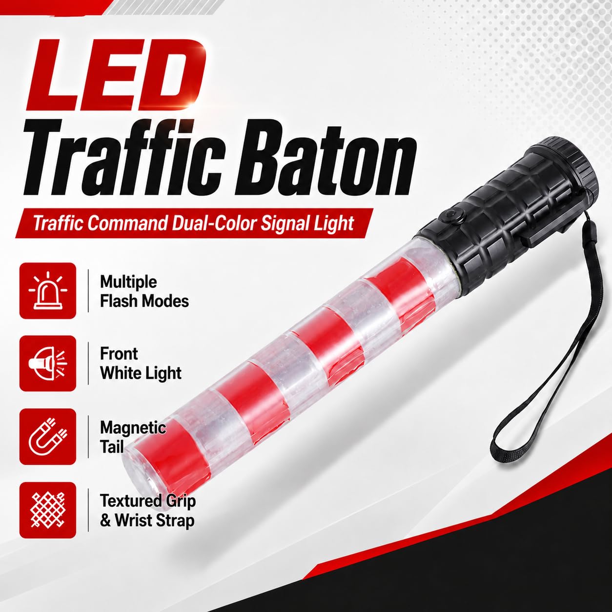 Bastone Luminoso Traffico, LED Segnalatore Luminoso, Bacchetta di Segnalazione con modalità Lampeggiante, per Aeroporto Parcheggio