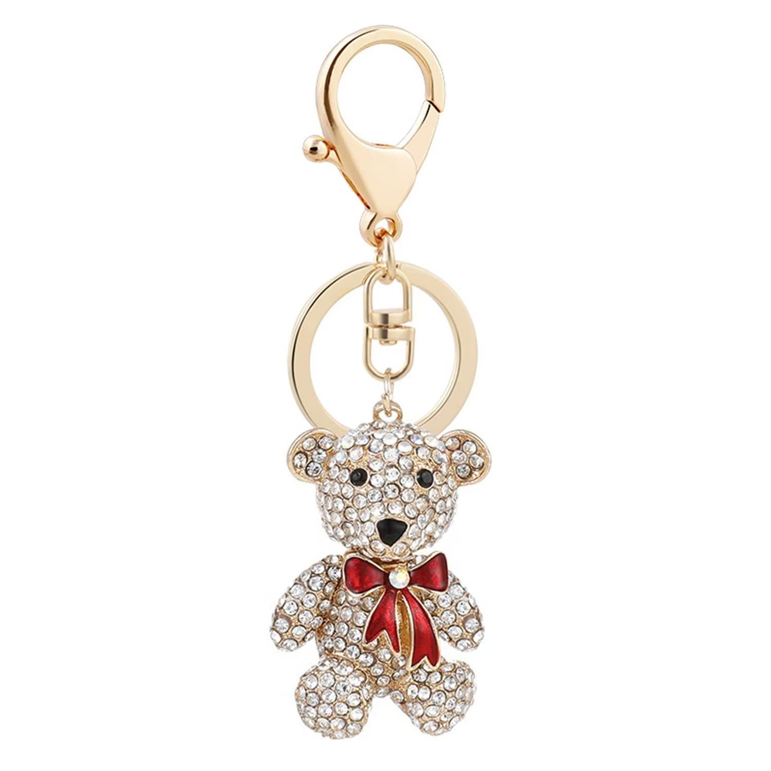ZDHC Bling Crystal Teddy Bear Keychain Rhinestone Bow Animal Keyring Charm Purse Pendant Handbag Bag Decoration