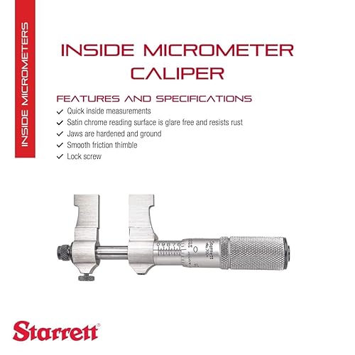 Miniatura 2 de Starrett Pinza micrómetro con dedal de fricción suave, superficie de lectura de cromo satinado y tornillo de bloqueo - Ajuste rápido y fácil, rango