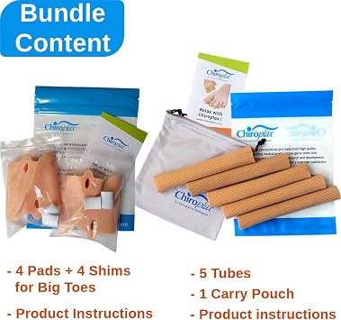Chiroplax Bundle - 5 Toe Protector Tubes (Size L) + 4 Bunion Big Toe Pads (Size L)
