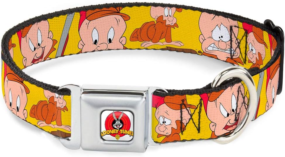 Buckle-Down Seatbelt Buckle Dog Collar - Elmer Fudd Expressions Yellow - 1" Wide - Fits 11-17" Neck - Medium