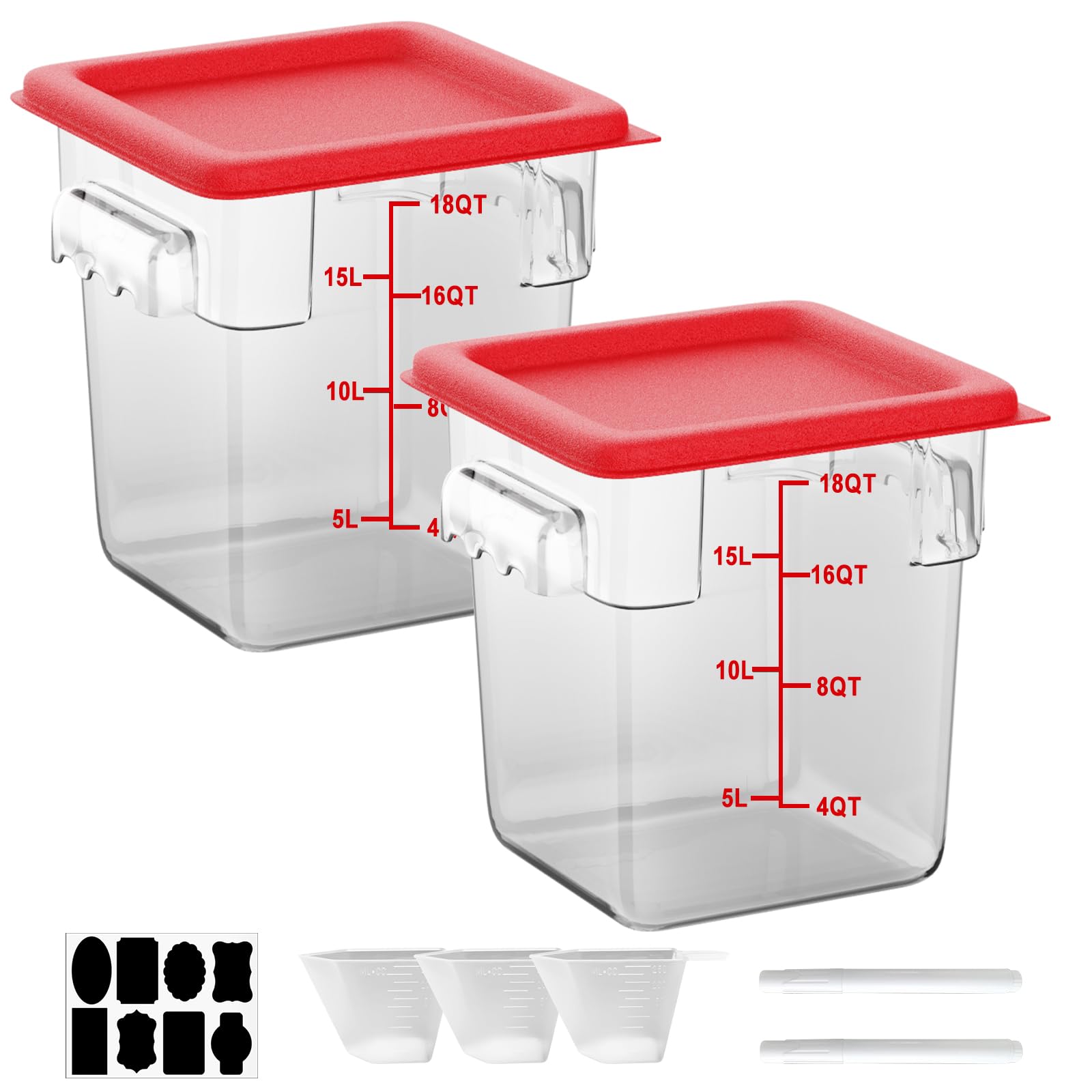 Komercyjne pojemniki do przechowywania żywności 18 QT: 6 szt. [Sous Vide] [certyfikat NSF] przezroczysty pojemnik Sous Vide z pokrywkami, uchwyty do domu, restauracji, kuchni, przechowywania ciasta