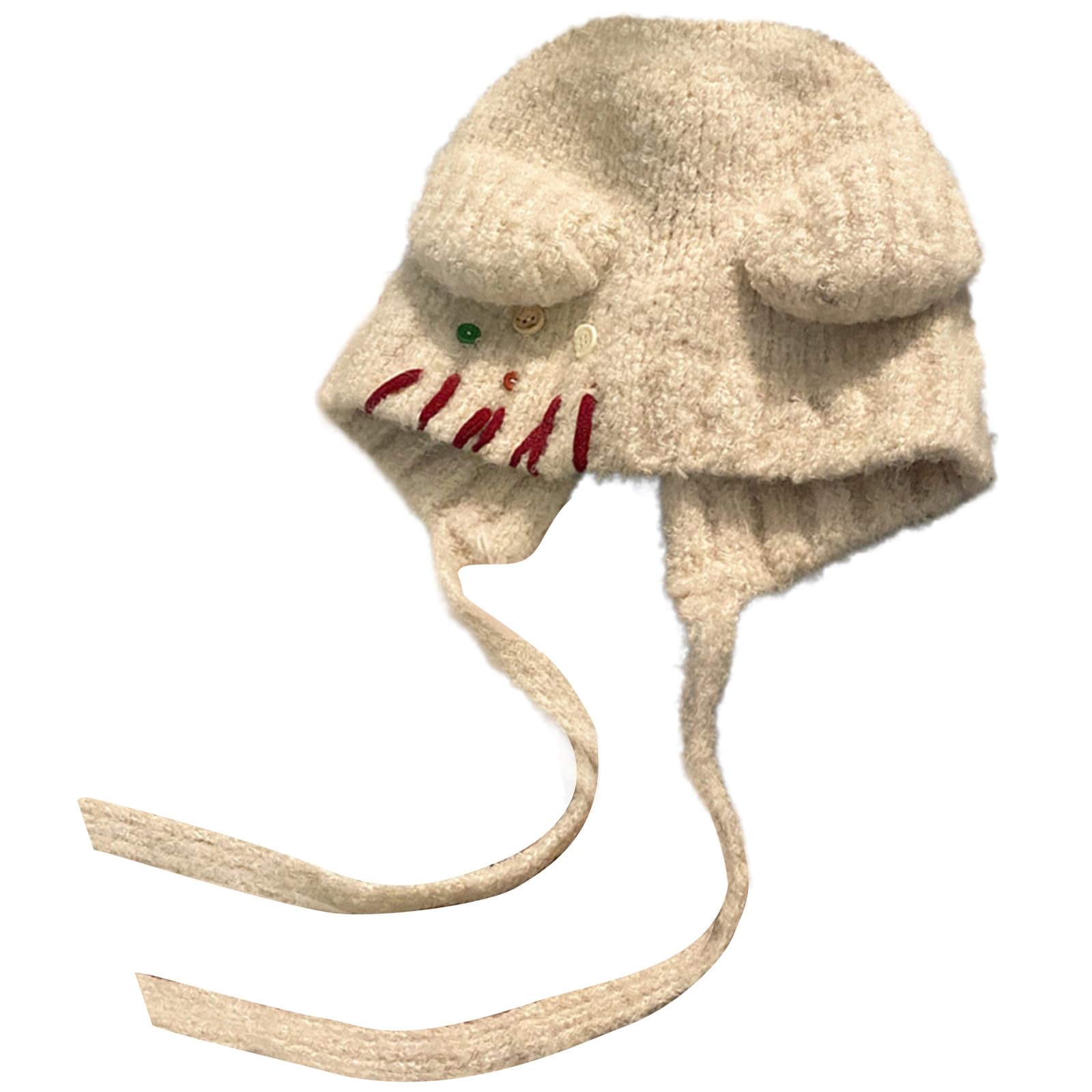 Furry Cartoon Head Covering with Ear for Outdoor Sports Furry Hat with Ear Oversized Headgear Hat for Winter Beige