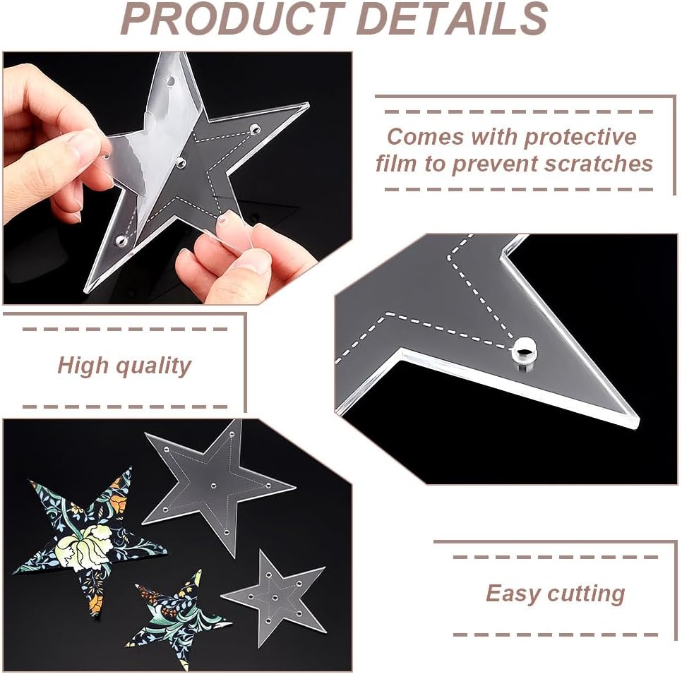NBEADS 6 Pcs Star Acrylic Sewing Template, 6 Sizes Clear Pentagram Template Acrylic Quilting Stencils for Patchwork Quilting DIY Crafts Decoration Scrapbooking Embellishments