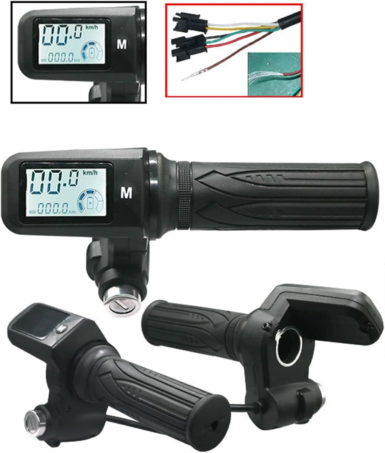 1pair E-Bike Throttle Handlebar 24V-72V Electric Scooter Tricycle Bicycle Grip Handlebar LED Display Practical Cycling Accessory(8pin with 3 gear speed adjustment)