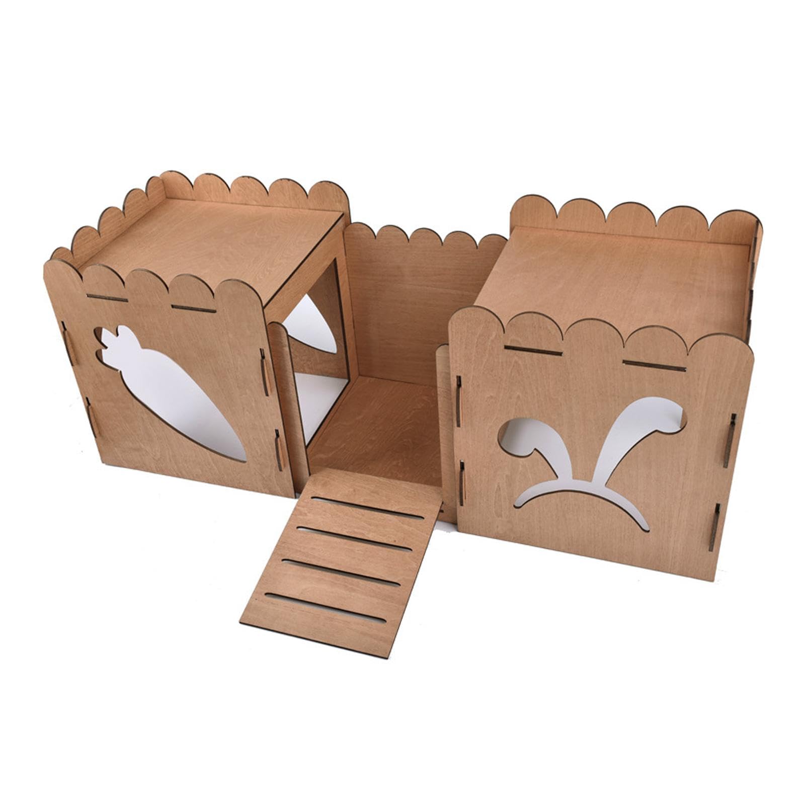 Holzkaninchenburg, Versteck, Hamsterhaus mit Rampe, Hütte, Nest, Kleintierhaus, Bett, Meerschweinchenversteck, Haus für Eichhörnchen Und Lemminge, Aus