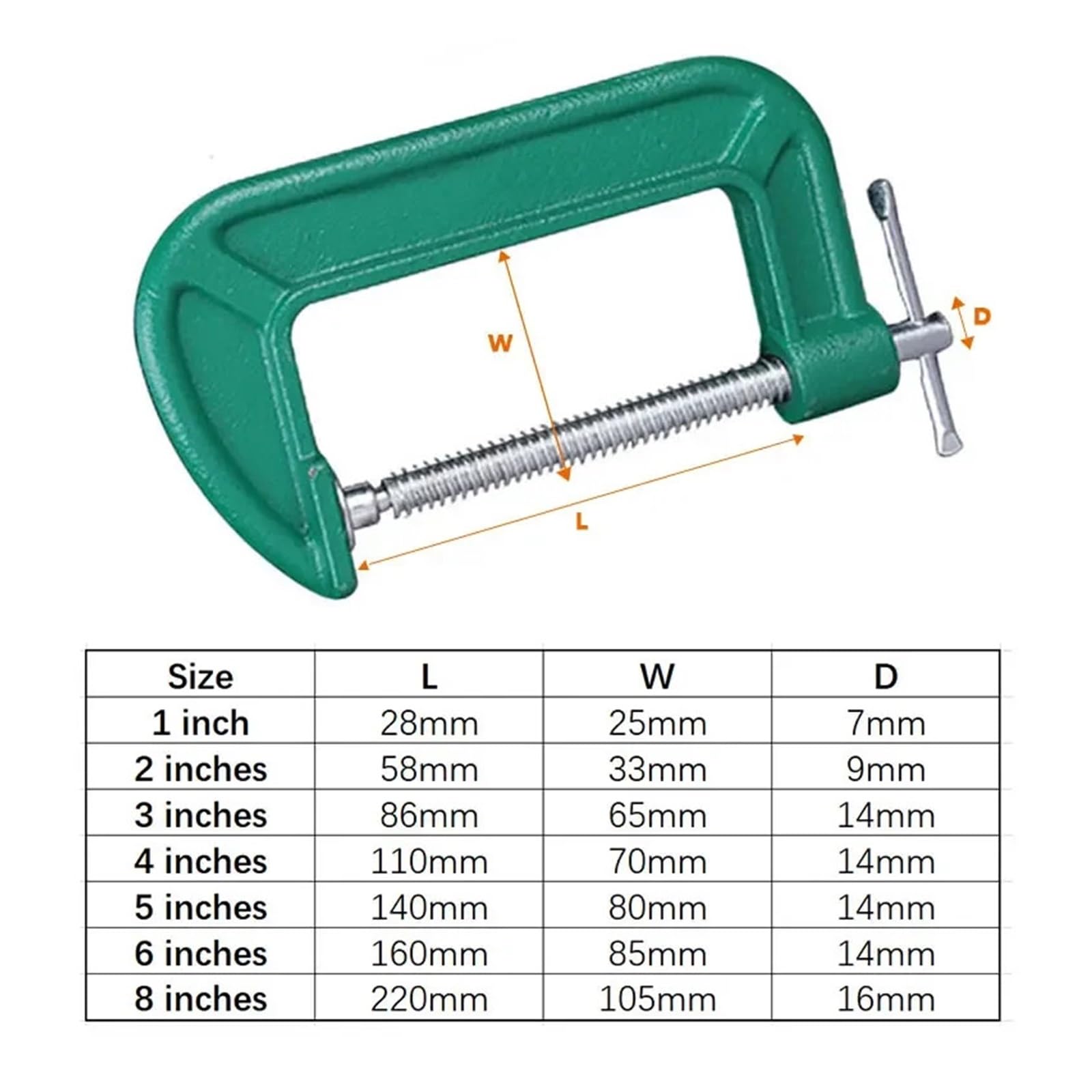 Abrazadera de sujeción hierro dúctil, abrazaderas C ajustables liberación rápida, herramientas manuales madera for carpintería DIY, fuerte y rápido 1/2/3/4/5/6/8 pulgadas(6 inches (1pcs))