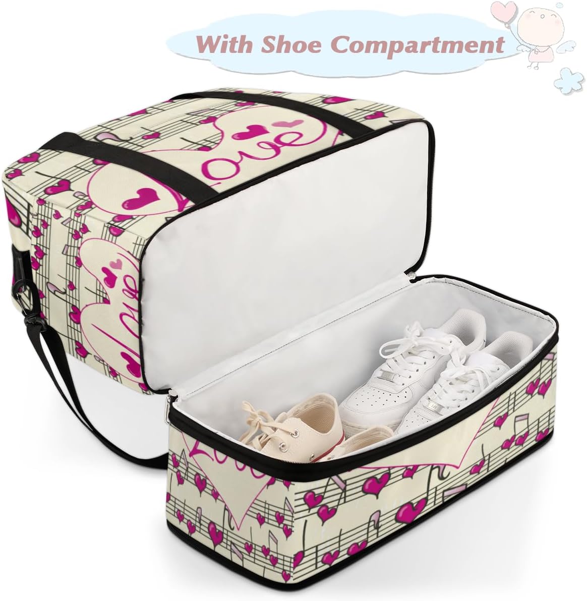 QsirBC Music Note Funny Pattern Gym Bag for Women Duffle Tote with Shoes Compartment Men Weekender Duffel for Dance Travel Sports Swimming Overnight