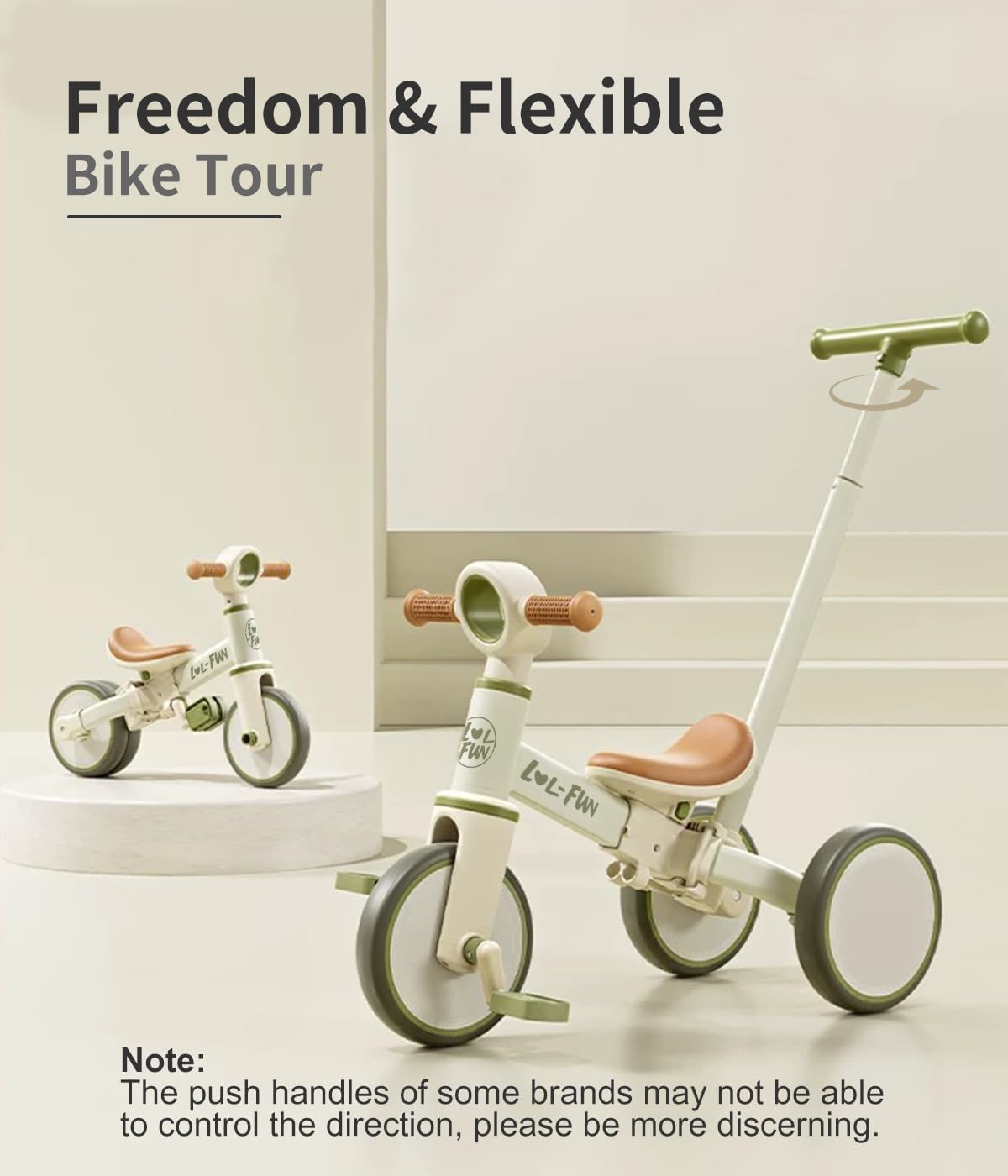LOL-FUN Triciclo 5 in 1, triciclo per bambini con asta di spinta, triciciclo per bambini a partire dai 1 anni, regalo per ragazzi e ragazze