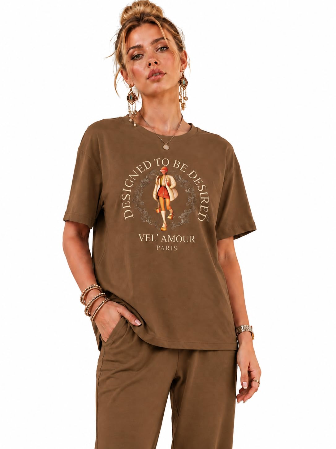 Women's Graphic Printed Co-Ord Set | Oversized T-Shirt & Palazzo Pants | 2 Piece Lounge Wear Outfit | Casual Travel Wear | Summer Matching Set | Relaxed Fit-image-46