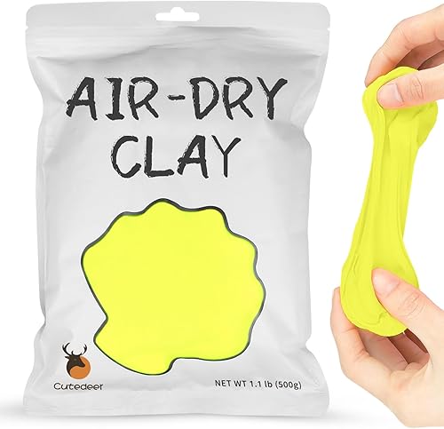 Cutedeer Arcilla amarilla seca al aire, arcilla de modelado de espuma de 1.1 libras, moldeo blando suave para niños adultos, suministros de limo