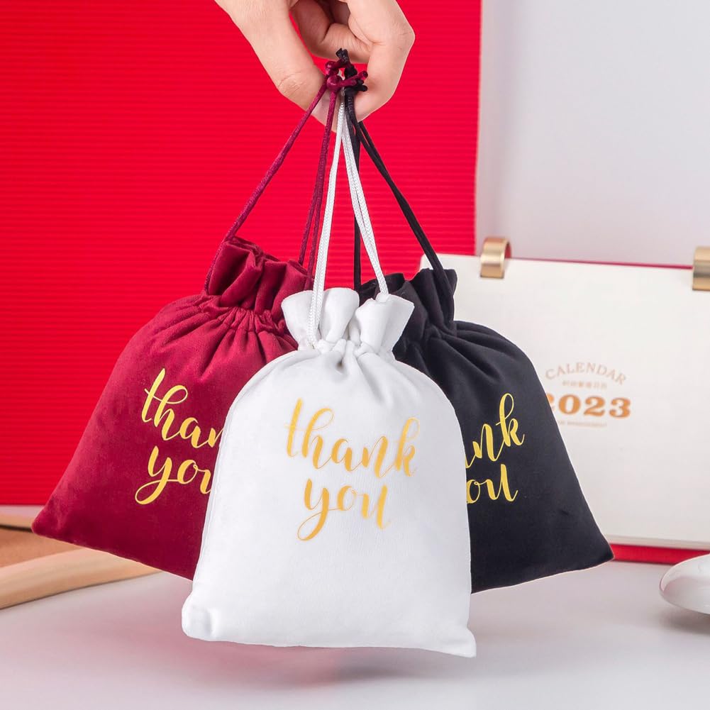 GreatRise 50 szt. aksamitnych woreczków 13 × 18 cm ze sznurkiem, z nadrukiem "Thank You", aksamitne woreczki prezentowe na Boże Narodzenie, dożynki, prezent, słodycze, biżuteria, różowe