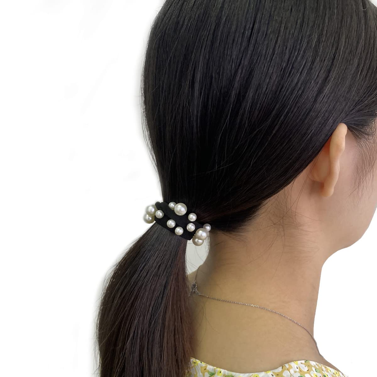 12 bandas elásticas para el pelo con perlas negras para el pelo, coleteros para coleta, accesorios para el cabello para mujeres y niñas