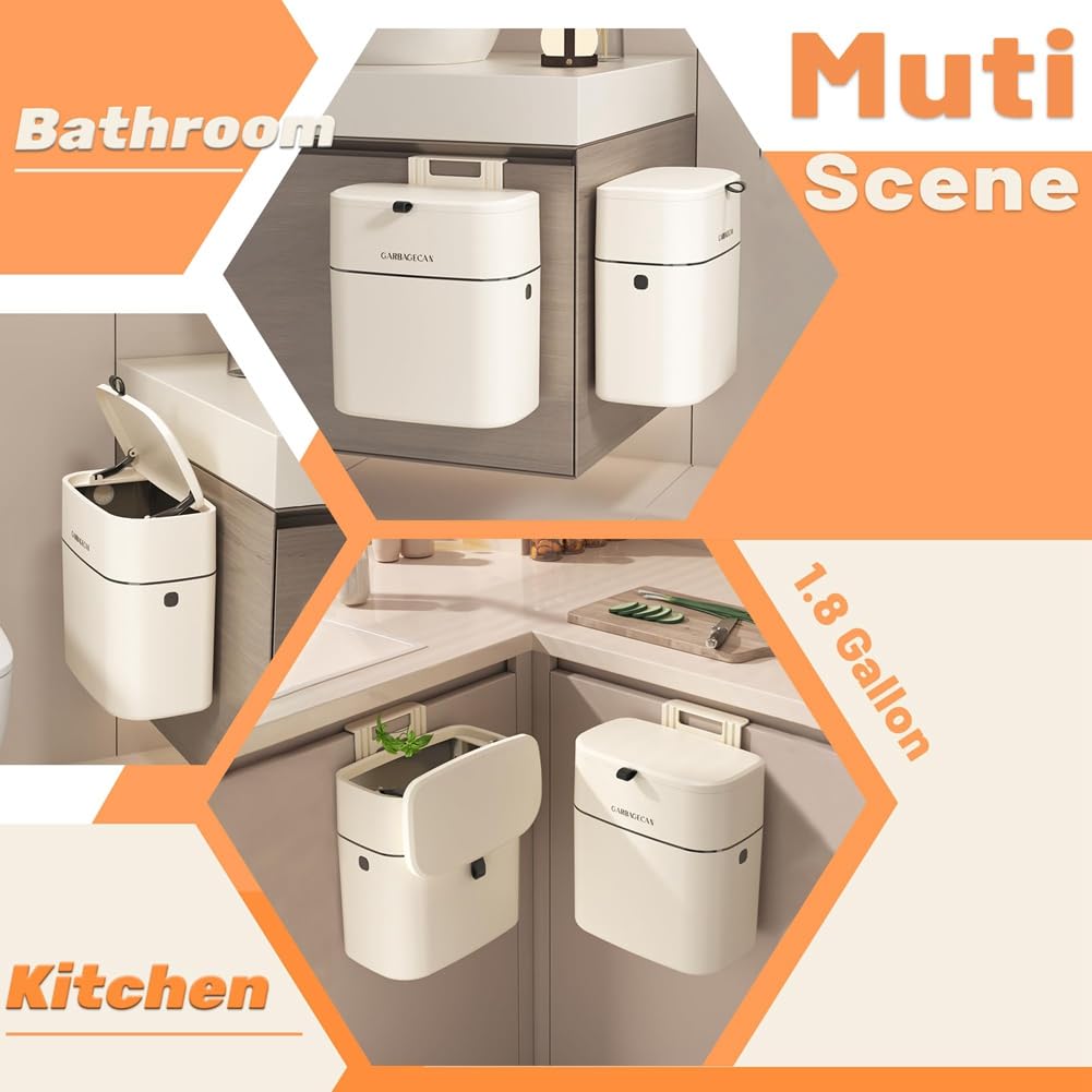 Srutueo Compost Bin Kitchen Garbage Can 2.5 Gallon Countertop Indoor Small Hanging Trash Can with Lid Composting Bin Easy to Use White