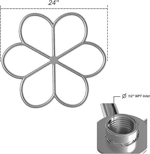 Miniatura 2 de Skyflame Anillo de quemador de hoguera de acero inoxidable de 24 pulgadas para hoguera, gas natural y chimenea de propano, Max BTU 296K, forma de