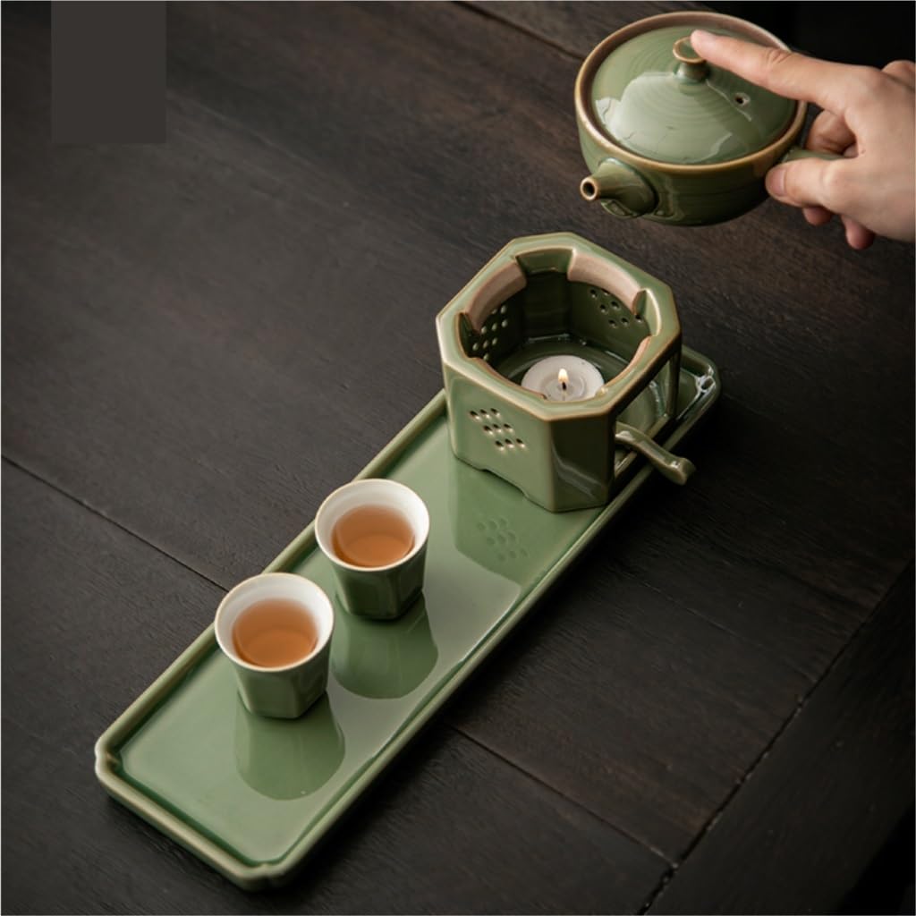 Plateau à Café de Table Plateau à thé rétro en céramique, Plateau à Bulles sèches, rectangulaire, Plateau de Rangement de Cuisine Vert en Bambou Plateau à thé de Bureau