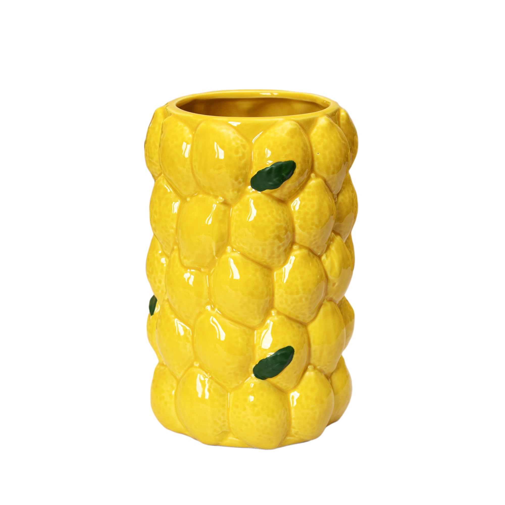 Medium Lemon Vase 18cm Yellow Ceramic Fruit Textured Summer Flower Table Centrepiece