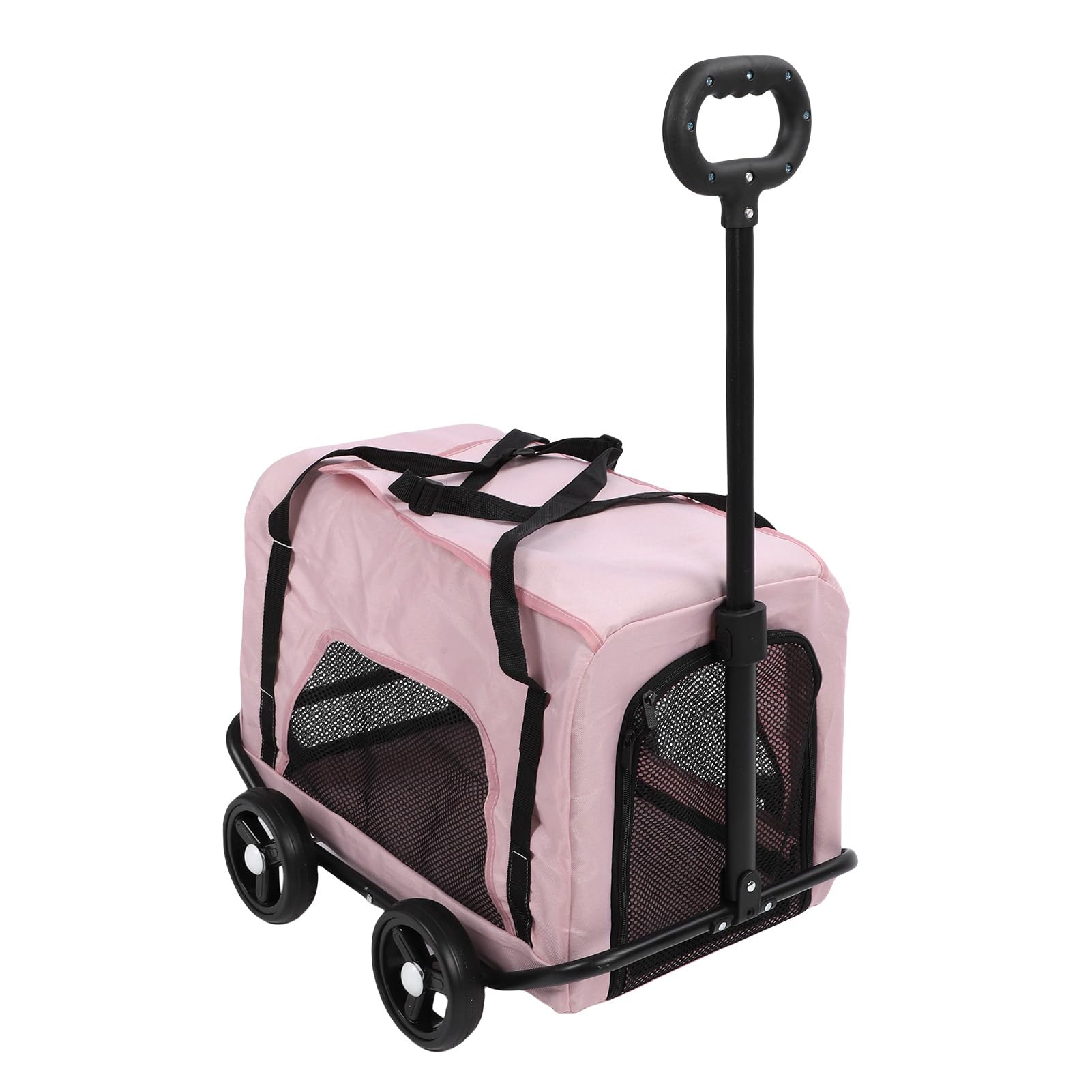 Składana Torba na Wózek dla Zwierząt |Przenośny Transporter dla Psa z 4 Kółkami Małych Kotów, Szarym Wózkiem na Kółkach i teleskopową rączką (PINK)
