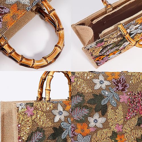 Bolso Tote de Verano para Mujer con Lentejuelas y Asa de Bambú miniatura 3