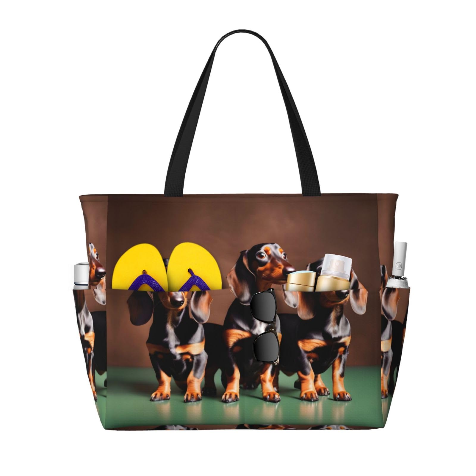 Sac à bandoulière teckel imperméable avec imprimé chien weiner noir taille unique ajustable - 8