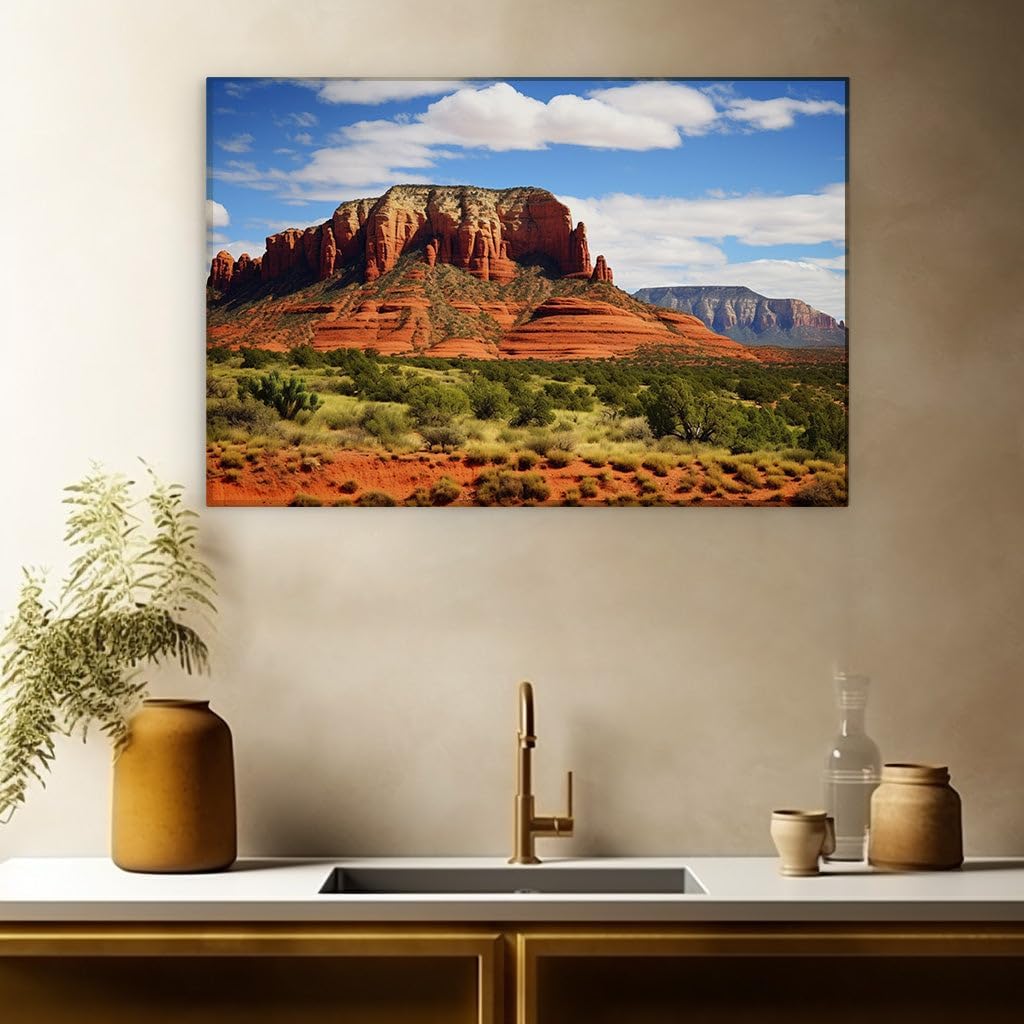 Canvas for Living room. Desert Majesty: Where Red Rocks Meet the Brilliant Blue Sky, 27 x 18 inch Canvas Wall Art - Ready to Hang - 69x46 cm (27x18 inch)