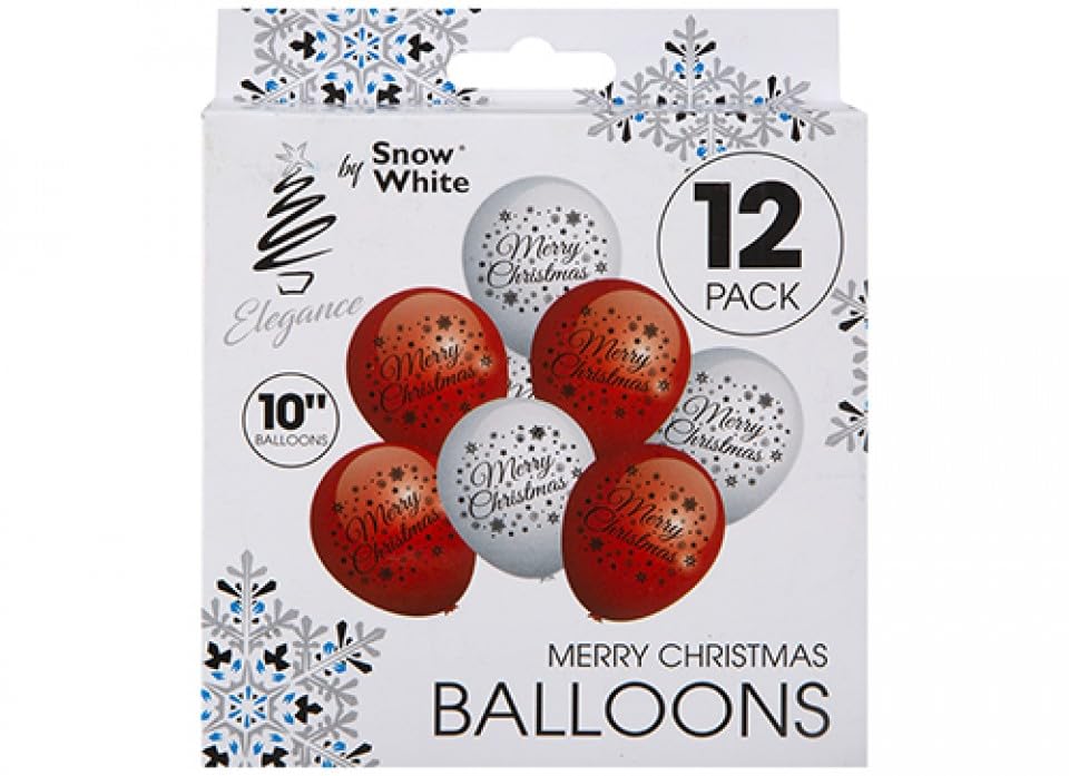 12 Pack Merry Christmas Printed Balloons Red White Decoration 10”