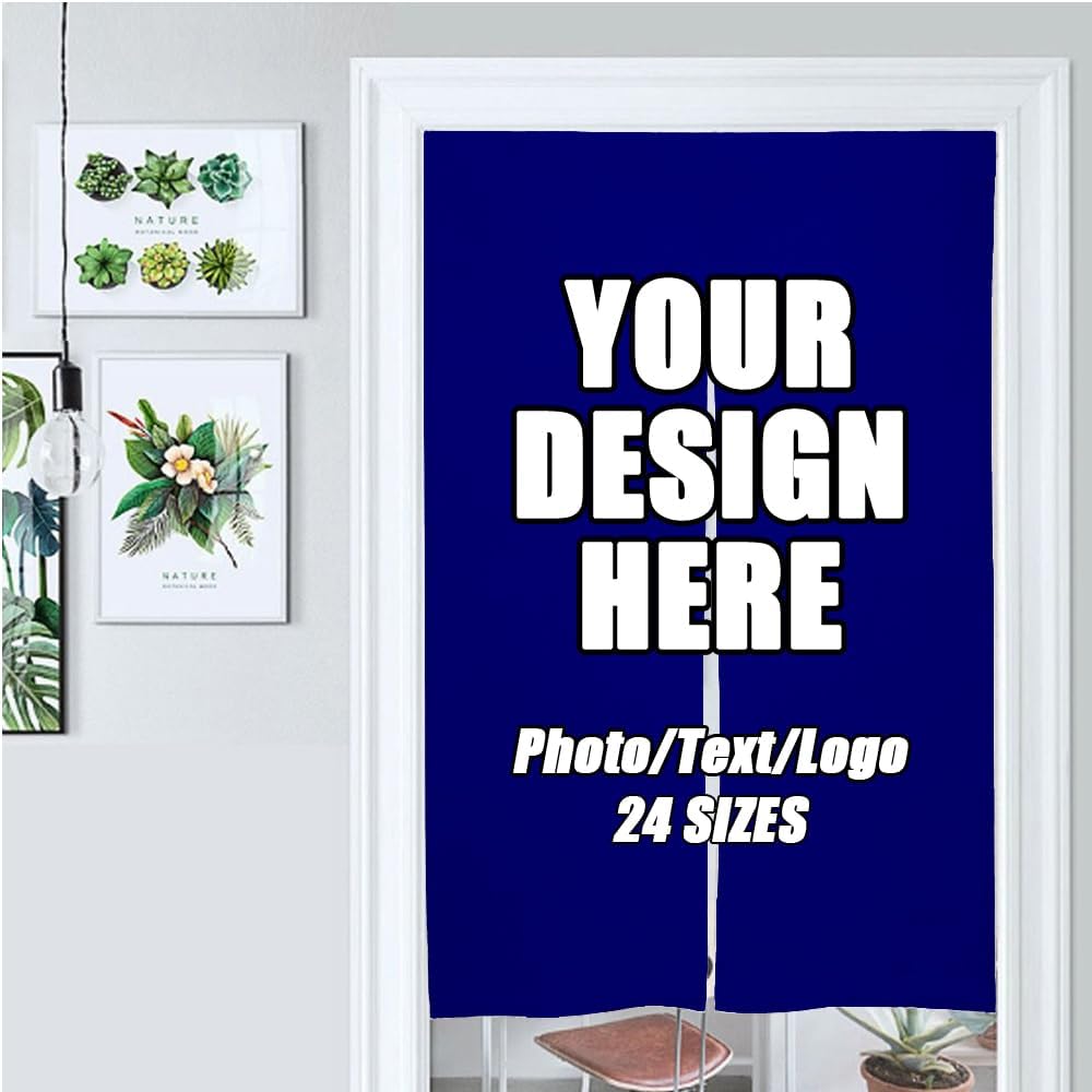 Custom Japanese Divider Curtains for Home Office, Customized Cotton-Linen Curtains for Dinning Room Window Bathroom Bedroom, Personalized Photo Door Curtain, Navy, W39.3