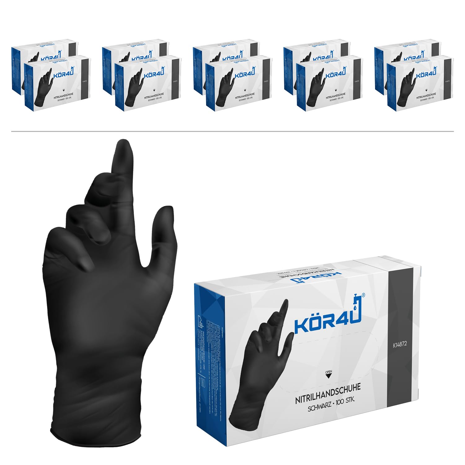 kör4u 1000 guanti in nitrile, senza polvere, senza lattice, usa e getta, guanti monouso (nero, S)