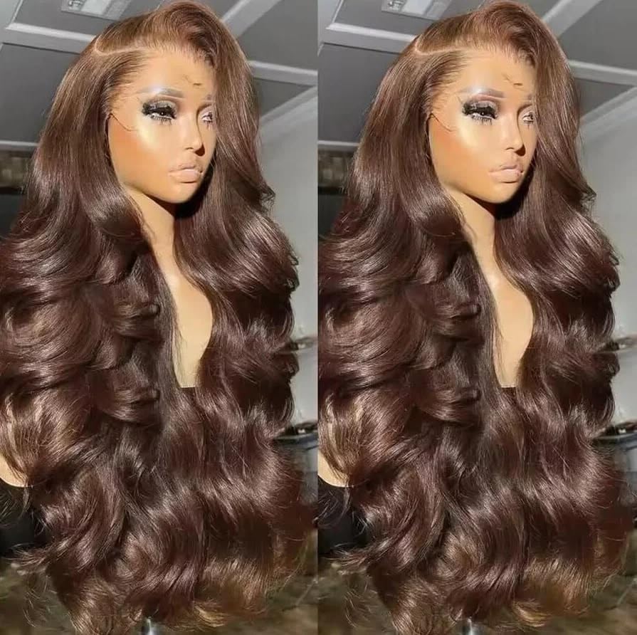 Chocolate Brown Human Hair Wig Pre Plucked 12A Brown Wig Human Hair 13X4 HD Transparent Lace Front Wig Human Hair with Baby Hair Body Wave Human Hair Wig 26Inch