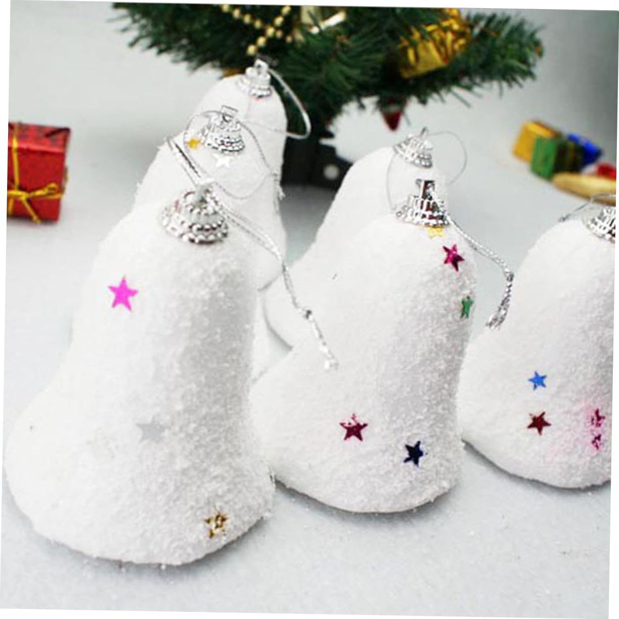 Decorazioni natalizie a forma di campana, 6 palline di schiuma bianca con decorazione a campana, a forma piccola