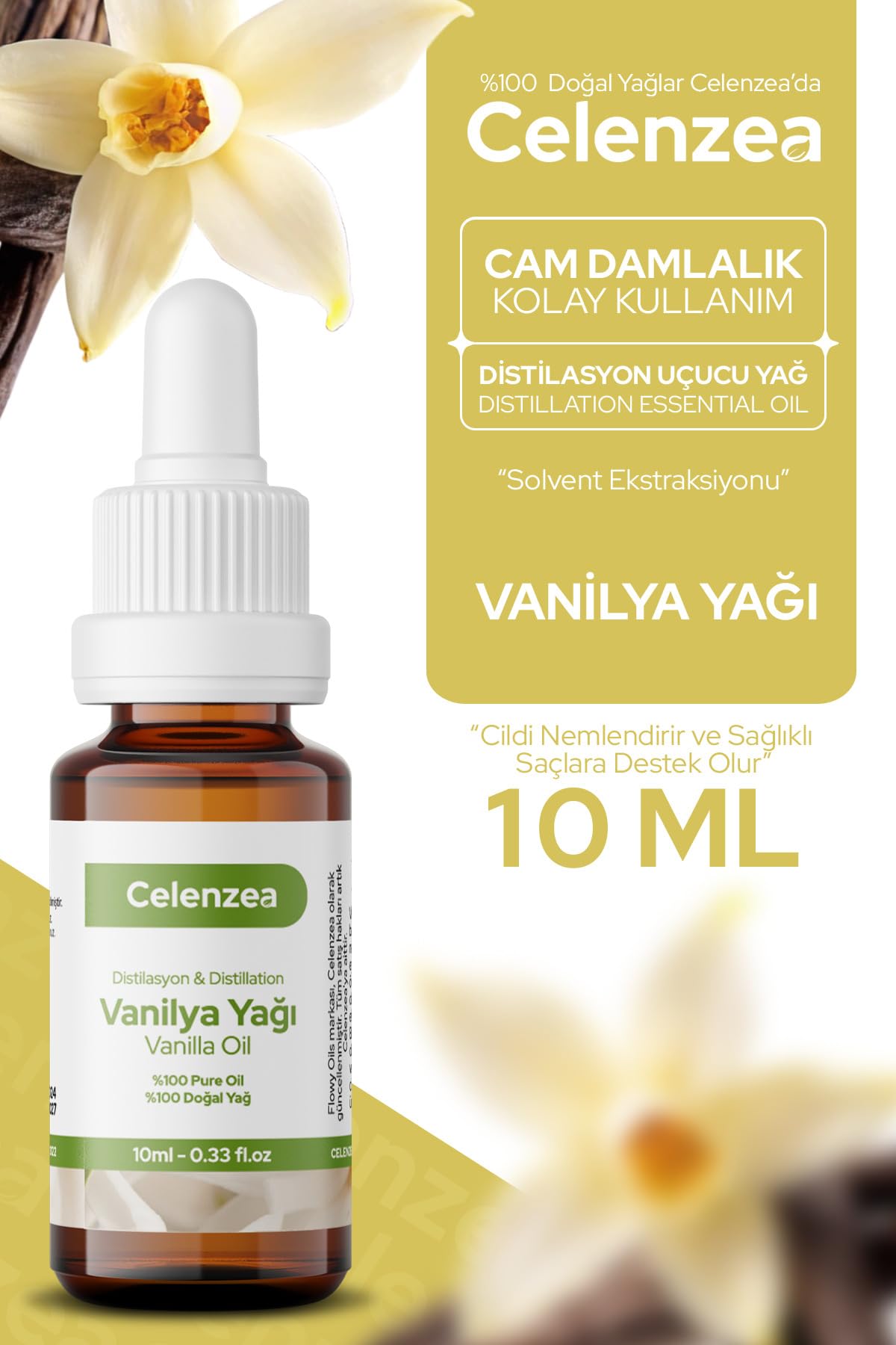 Celenzea Vanilya Yağı%100 Doğal Bitkisel Uçucu Yağ Vanilla Oil 10ml