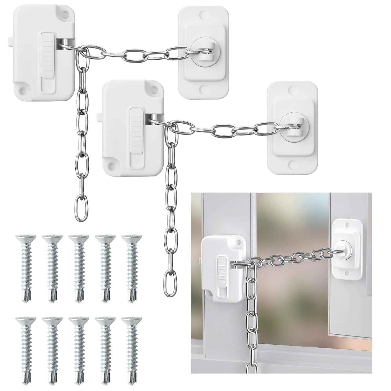 2 Pack Adjustable Window Restrictor Locks No Drill Child and Pet Safety White