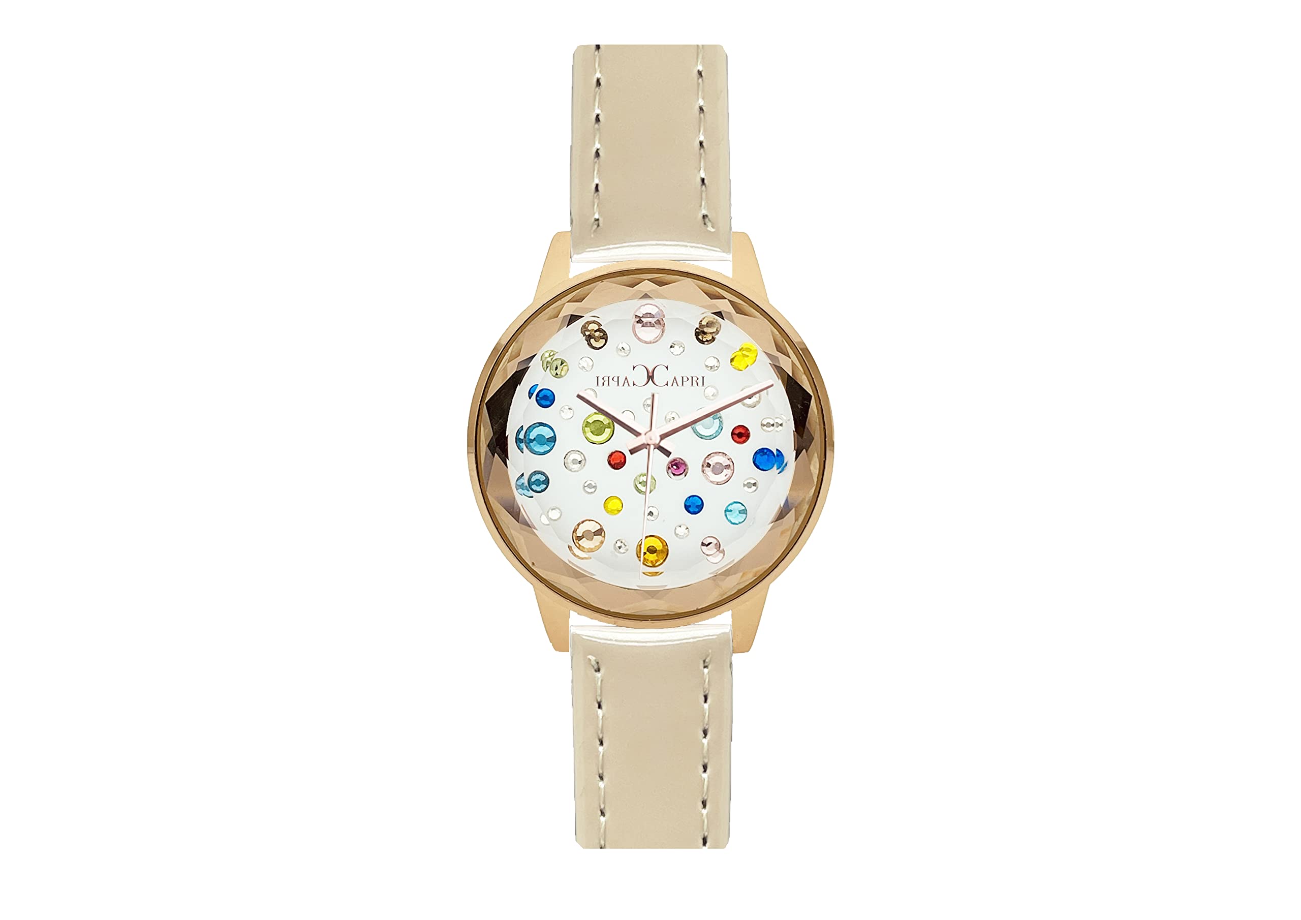 Capri MareWomen's Wrist Watch Cristal Model Rose Gold Case 37 mm with Swarovski Stones and Powder Pink Leather Strap
