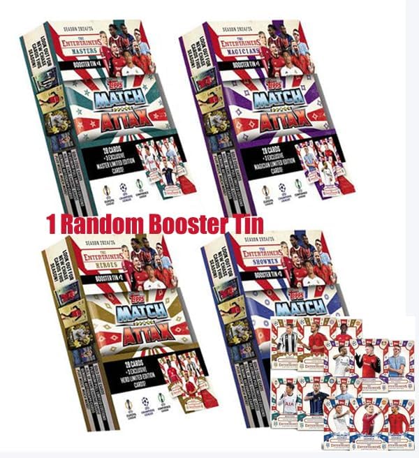 Match Attax 2024/25 Booster Tin | Includes 1 Random Booster Tin with 28 Trading Cards + 3 Limited Edition Cards | UEFA Champions League & Europa League