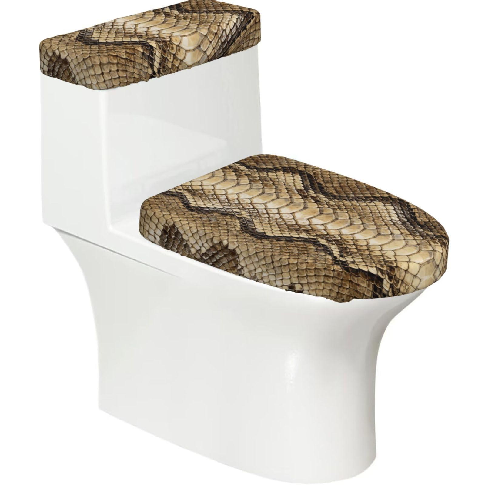 Cntdbu Black Snakeskin Pattern Stretchy Toilet Lid And Tank Cover Set-Soft Elastic Bathroom Decor For U Shape Oval