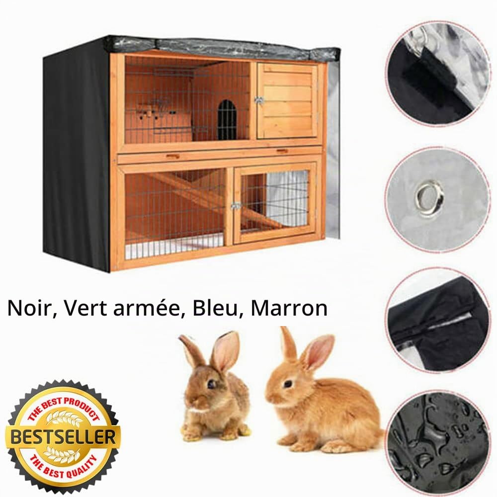 SagaSave Housse Universelle Double pour clapier à Lapins - Résistante à l'humidité - Anti-poussière - pour déchets, Chats, Hamsters, Chatons, Animaux domestiques - Gris - 122 x 50 x 105 cm