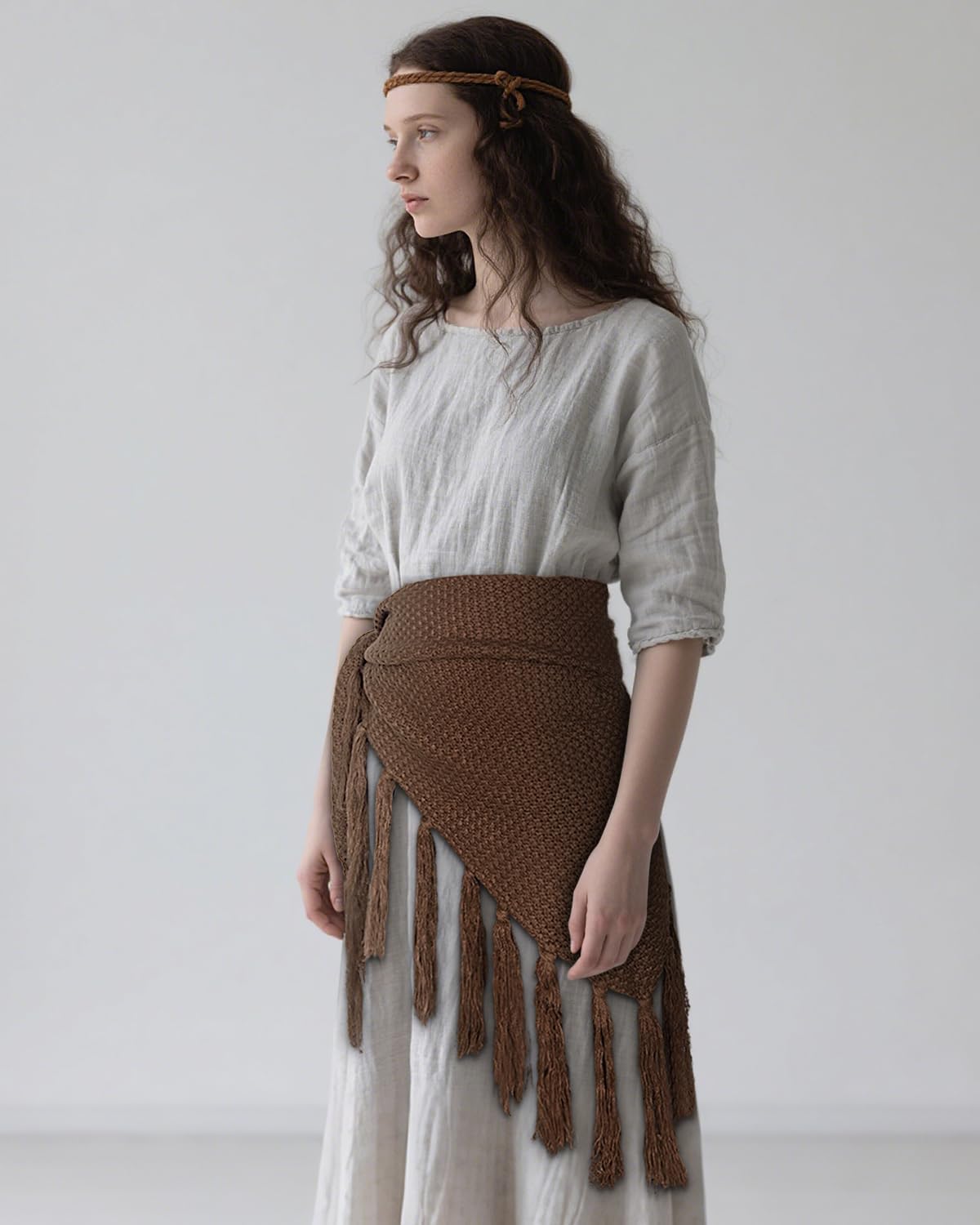 Joukavor Renaissance Knitted Triangle Shawl Wrap with Fringe Versatile Cover up - Image 7