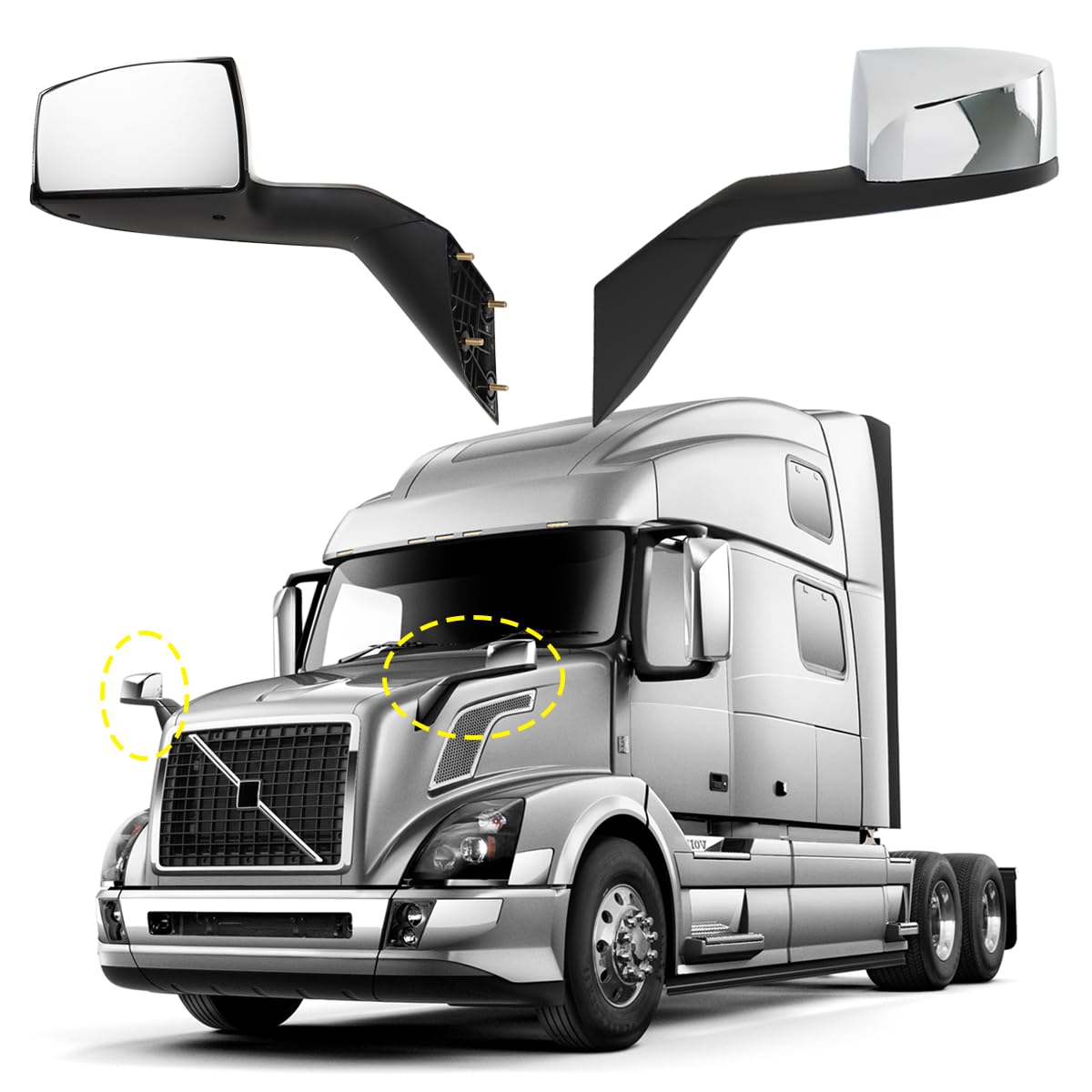 Photo 1 of Hood Mirrors Truck Assembly Replacement Hood Mirrors Assembly Fit for Volvo VNL 2004-2017 (Chrome, Pair)