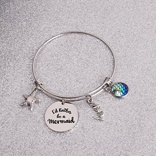 AZFEIYA I'd rather be a Mermaid Bracelet mermaid jewelry Beach Jewelry Starfish bracelet Beach Jewelry (silver bracelet) - Image 4