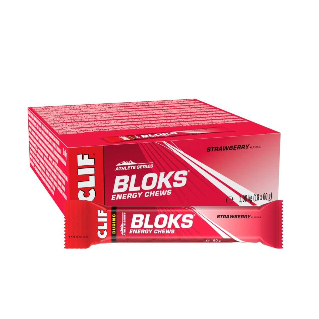 CLIF BLOKS | Gominolas Energéticas | Strawberry | Origen Vegetal | Energía Rápida para Correr, Ciclismo y Entrenamiento de Maratón | Snack de Resistencia | 18 x 60 g