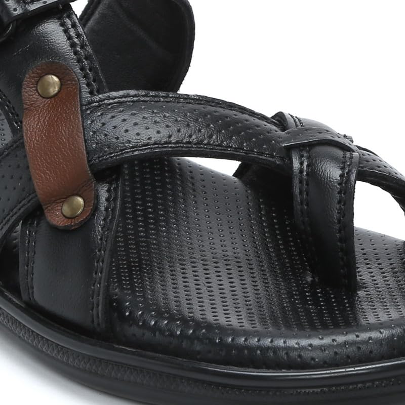 Image of Zoom Shoes Genuine Leather Casual Toe Ring Slippers For Men | Anti-slip Sole & Cushioned Insole For Everyday Comfort