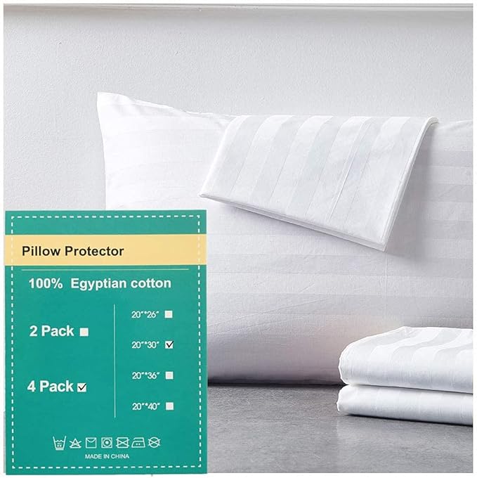 100 Egyptian Cotton Standard Pillow Protectors Set of 4
