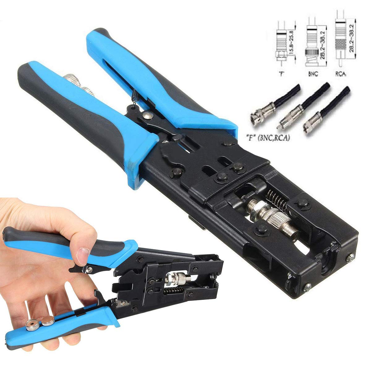 Pinza crimpatrice a cricchetto da 225 mm per RG59, 58, 6 (3C, 4C, 5C) / F, BNC, RCA.