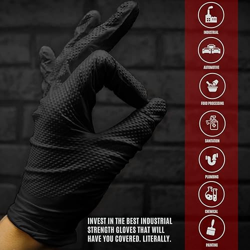 Miniatura 7 de MED PRIDE Maxx Strength - Nitrilo industrial negro, 8 mil de grosor, textura de diamante, desechable, resistente, resistente al desgarro