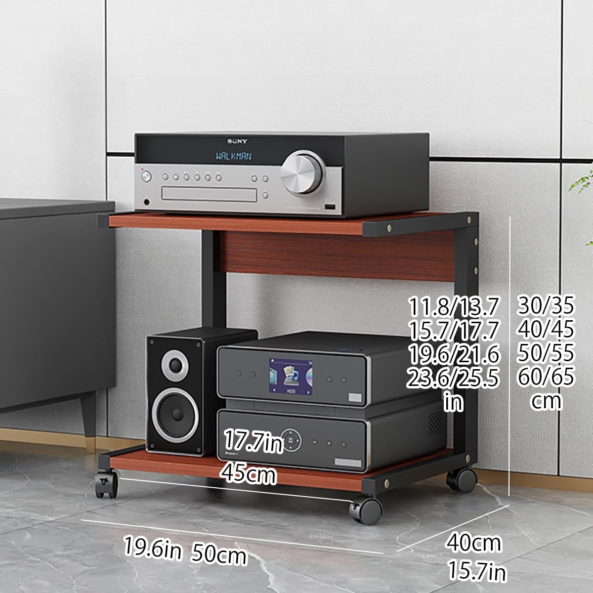 Mobile Audio Hifi Supporto Mdf,2 Livelli Mobile Rack Hifi,Dispositivi Di Streaming,Mobile Audio Hi-Fi Per Altoparlanti Rack Con Ruote Universali,Audio Av Tower,Ripiano Av Componenti Audio Video(Black,
