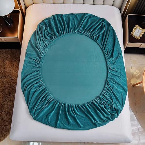Miniatura 6 de Sábana bajera de terciopelo tamaño Queen, funda protectora de colchón de felpa de vellón con bolsillo profundo de 15 pulgadas, sábana inferior