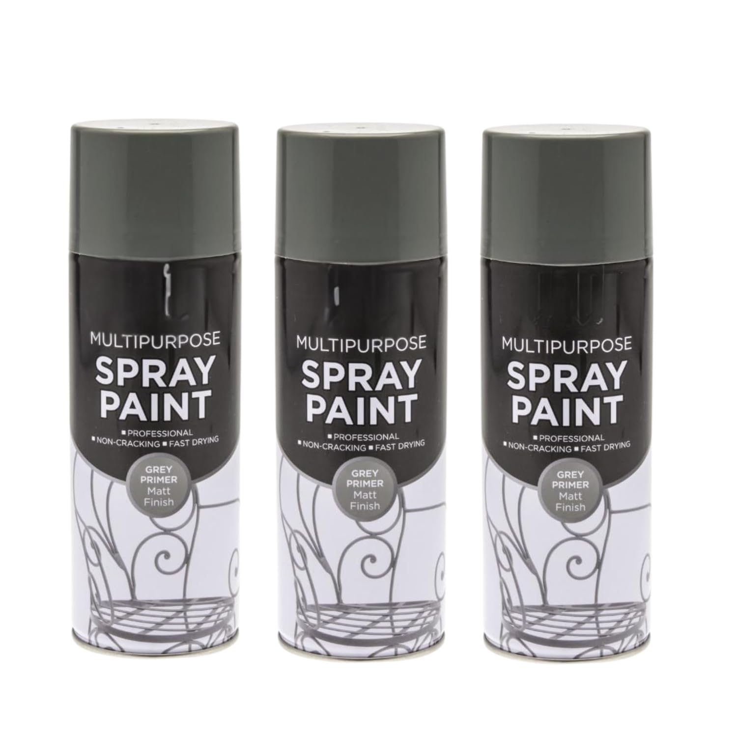 Inspired Essentials Grey Primer - 3 x 400ml Multi Purpose Spray Paint Aerosol Wood Metal Brick