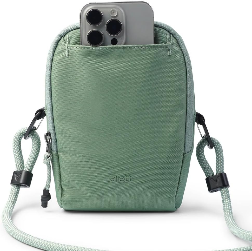 Allett Daily Rope Bag for Men & Women | Lightweight 1.2L Minimal Sling with Adjustable Paracord Strap, Water-Resistant Recycled Nylon, Secure Passport Sleeve, Quick-Access Pocket | Sage Green
